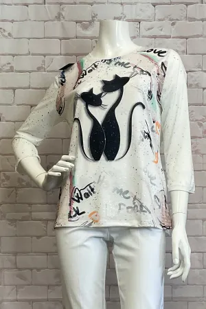 2 CATS 3/4 SLEEVE TOP