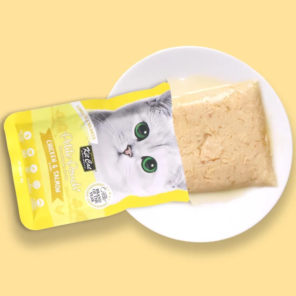 30% OFF: Kit Cat Petite Pouch Chicken & Salmon In Aspic Grain-Free Pouch Cat Food 70g x 12