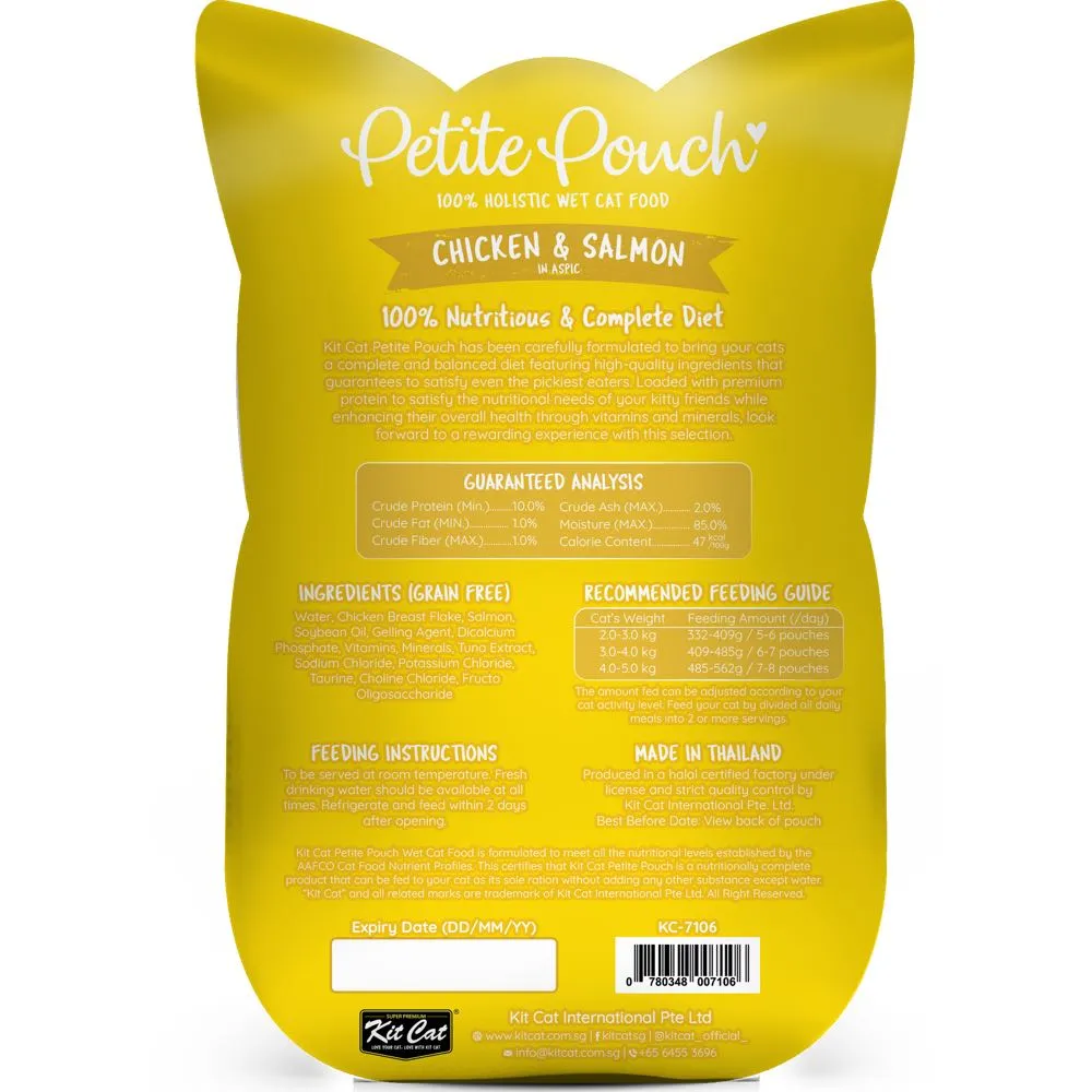 30% OFF: Kit Cat Petite Pouch Chicken & Salmon In Aspic Grain-Free Pouch Cat Food 70g x 12