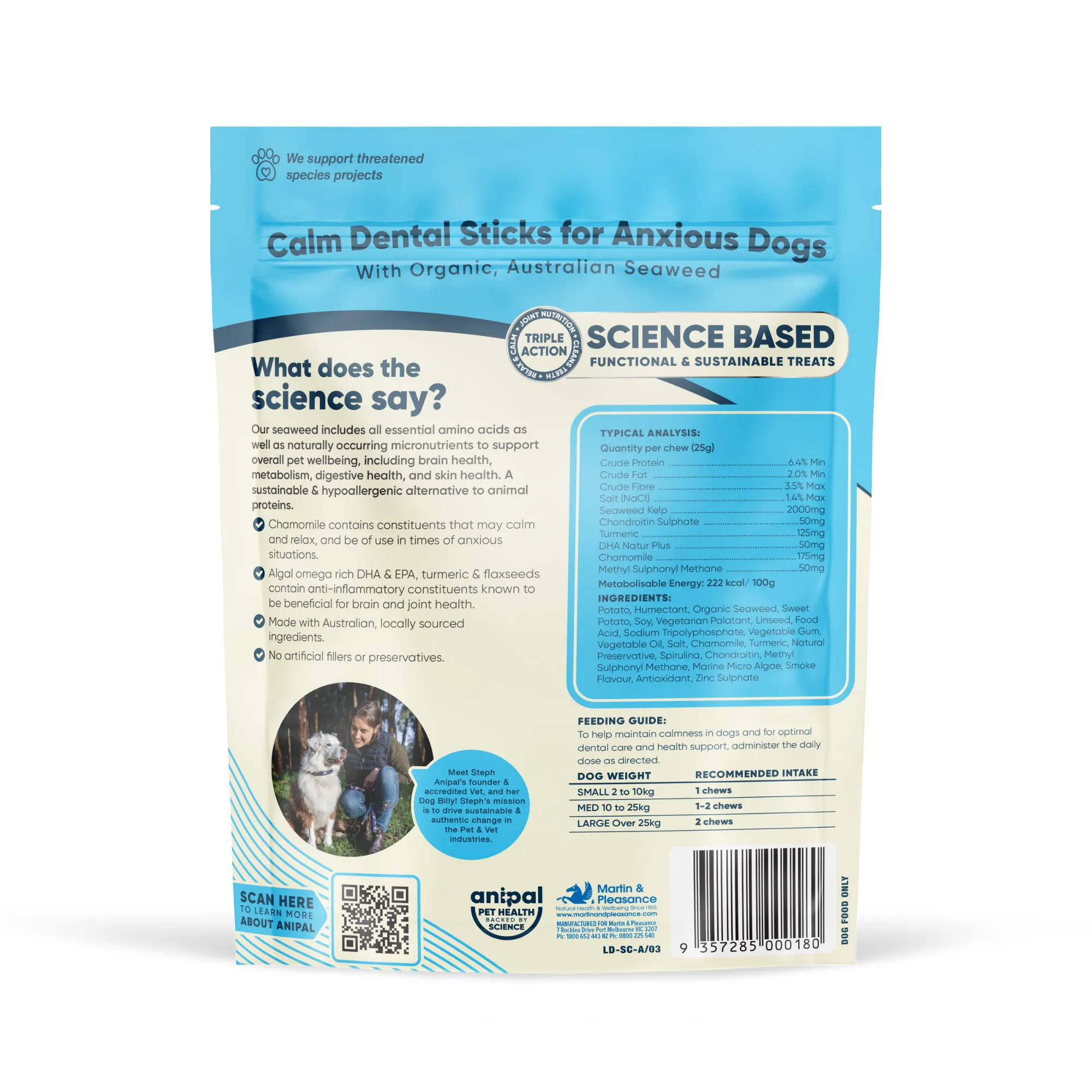 Anipal Calm Dental Sticks for Anxious Dogs Smoked Flavour 210g