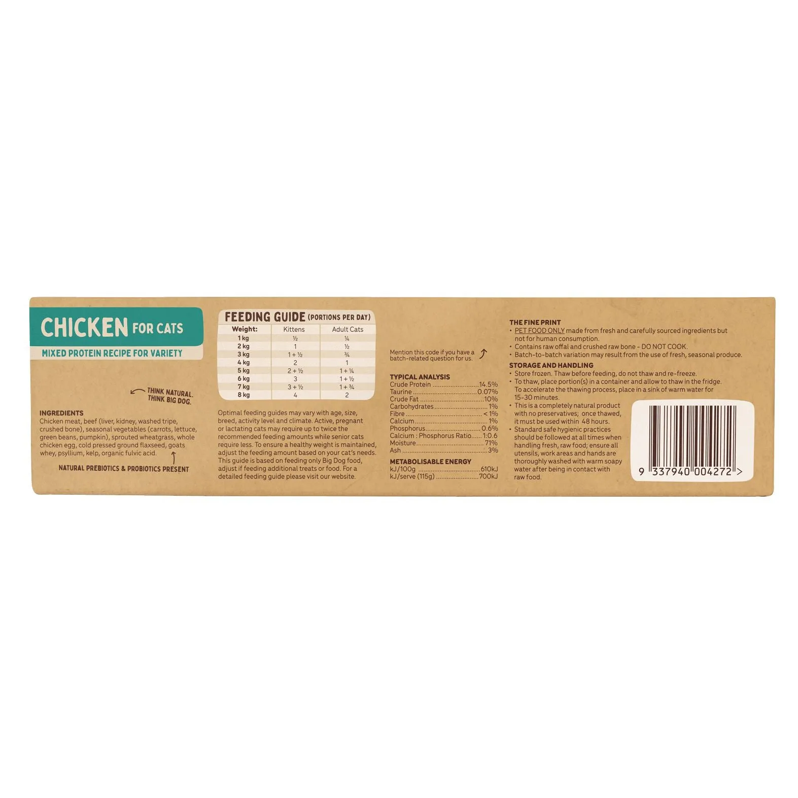 Big Dog for Cats BARF Chicken Raw Cat Food 1.38kg