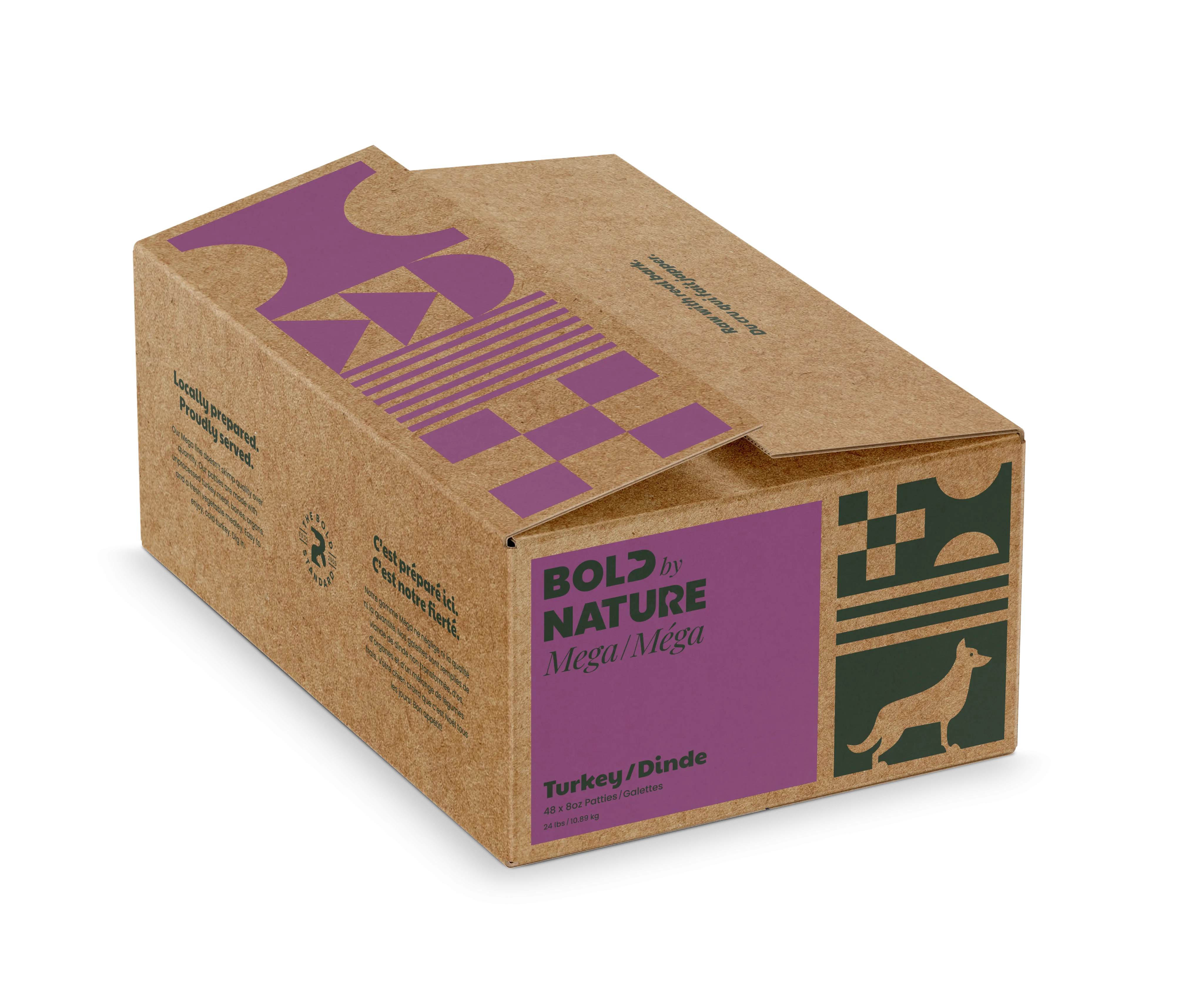 BOLD by NATURE Mega Turkey Frozen Dog Food 24 lb (48 x 8 oz Patties)