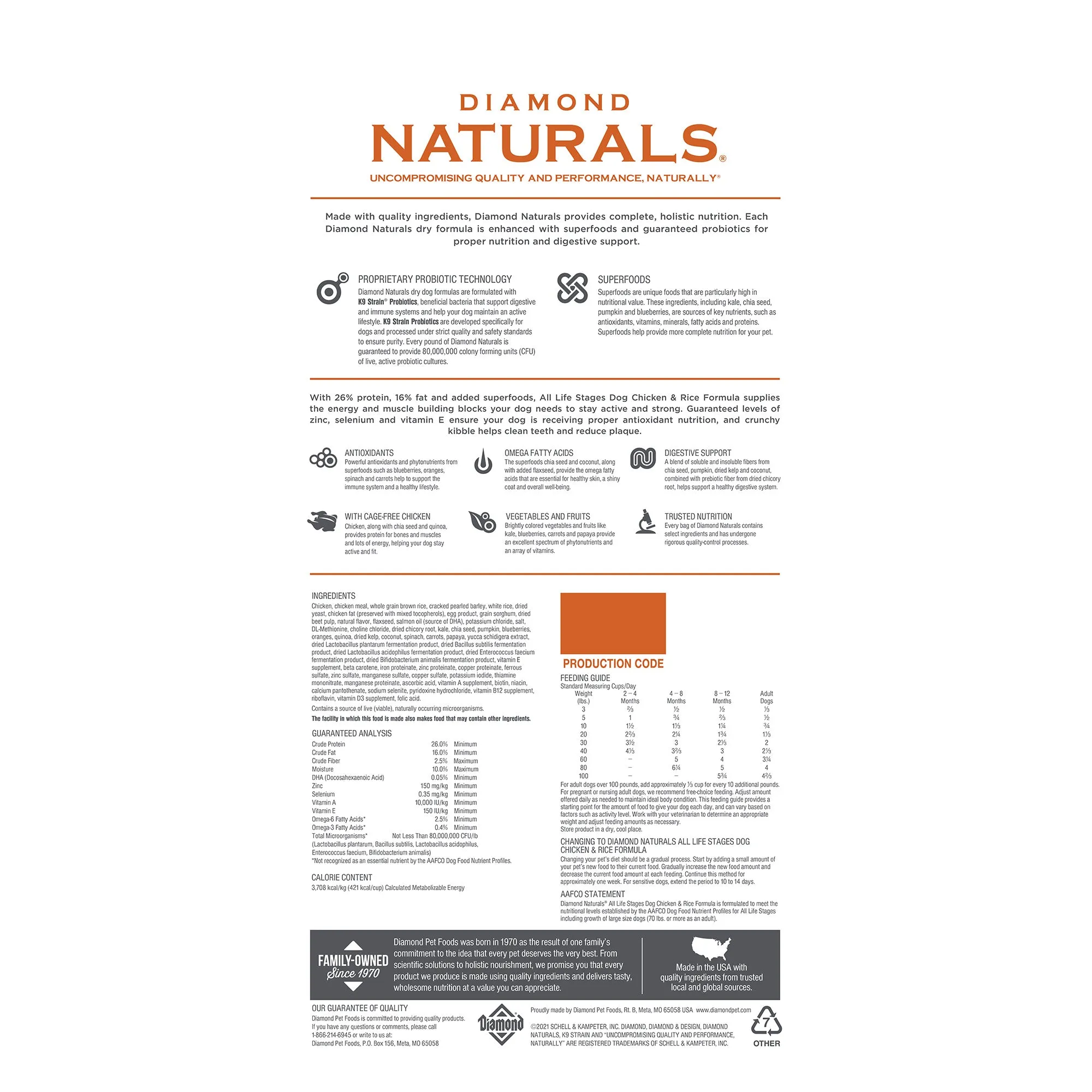 Diamond Naturals Chicken and Rice All Life Stages Dry Dog Food, 40-lb Bag