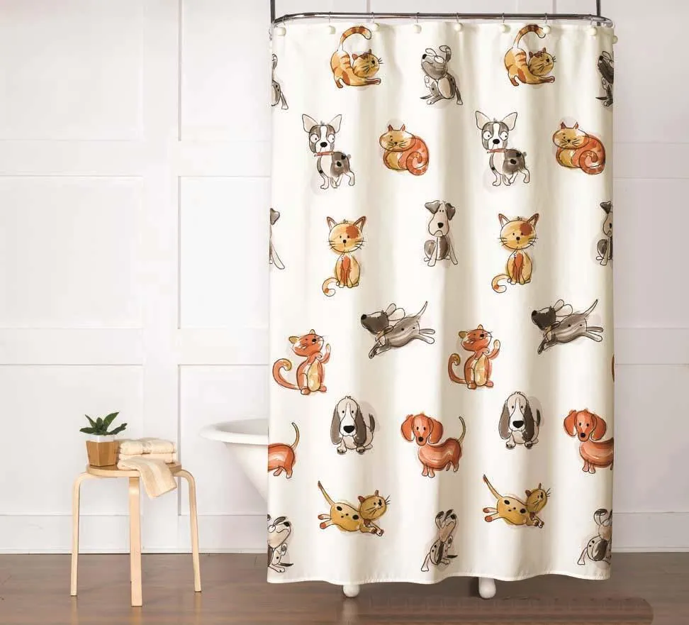 Dogs and Cats Fabric Shower Curtain