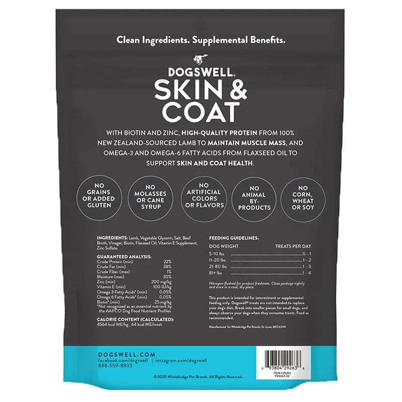 Dogswell Jerky Skin and Coat Grain-Free Lamb 10oz.