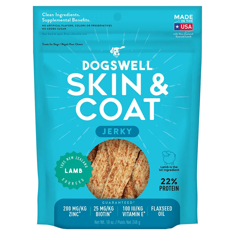 Dogswell Jerky Skin and Coat Grain-Free Lamb 10oz.