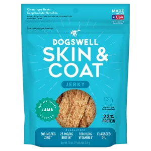 Dogswell Jerky Skin and Coat Grain-Free Lamb 10oz.