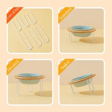 FurBub Ceramic Bowl with Bamboo Stand