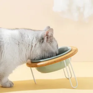 FurBub Ceramic Bowl with Bamboo Stand