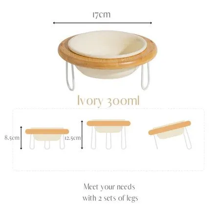 FurBub Ceramic Bowl with Bamboo Stand