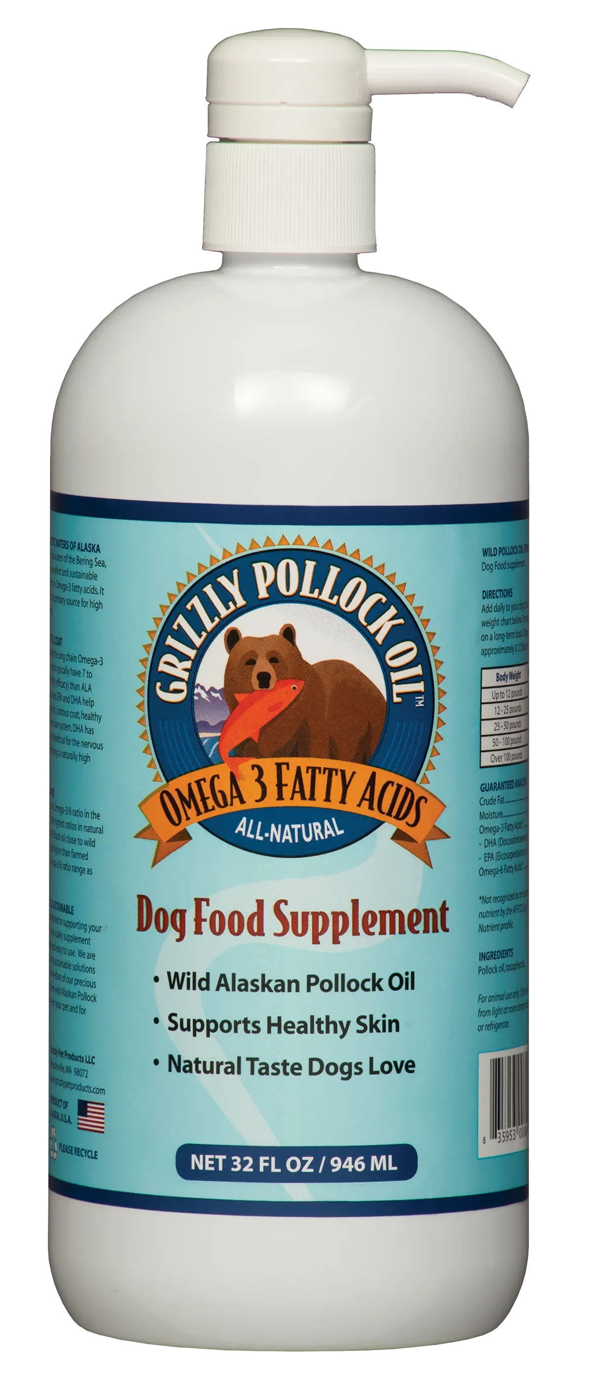 Grizzly Pet Products Pollock Oil For Dogs And Cats, 32-oz Bottle