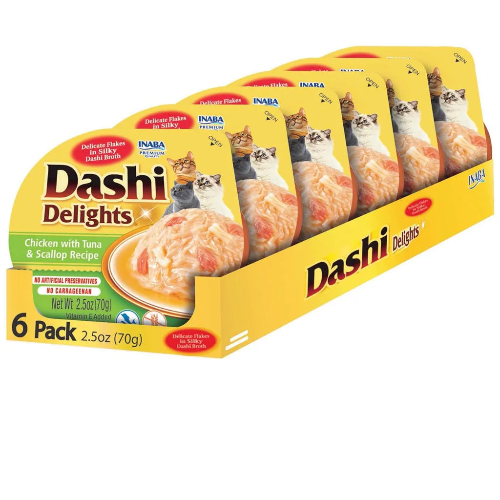 Inaba Dashi Delights Chicken with Tuna & Scallop Recipe in Broth Cat Food, 2.5-oz