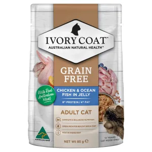 Ivory Coat Grain Free Chicken and Ocean Fish in Jelly Adult Cat Wet Food 85g x 12^^^