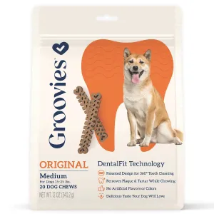 King Wholesale Groovies Dog Dental Chews 12oz Medium For Dogs 15-25 lb