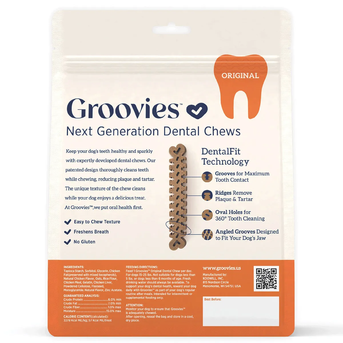 King Wholesale Groovies Dog Dental Chews 12oz Medium For Dogs 15-25 lb