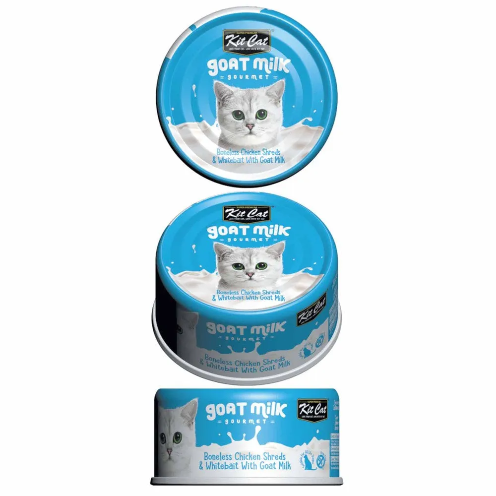 Kit Cat Goat Milk Gourmet Boneless Chicken Shreds & Whitebait Grain-Free Canned Cat Food 70g