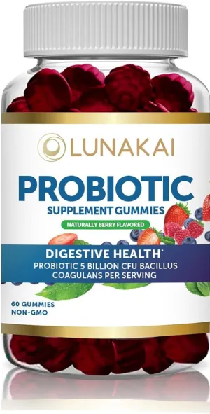 Lunakai Probiotic 5 Billion CFU For Digestive Health For Adults And Kids Non-GMO Vegan, 12 Cans x 60 Lozenges