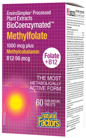 Natural Factors Methylfolate 1000 mcg Plus Methyl B12 50 mcg (60 Tablets)