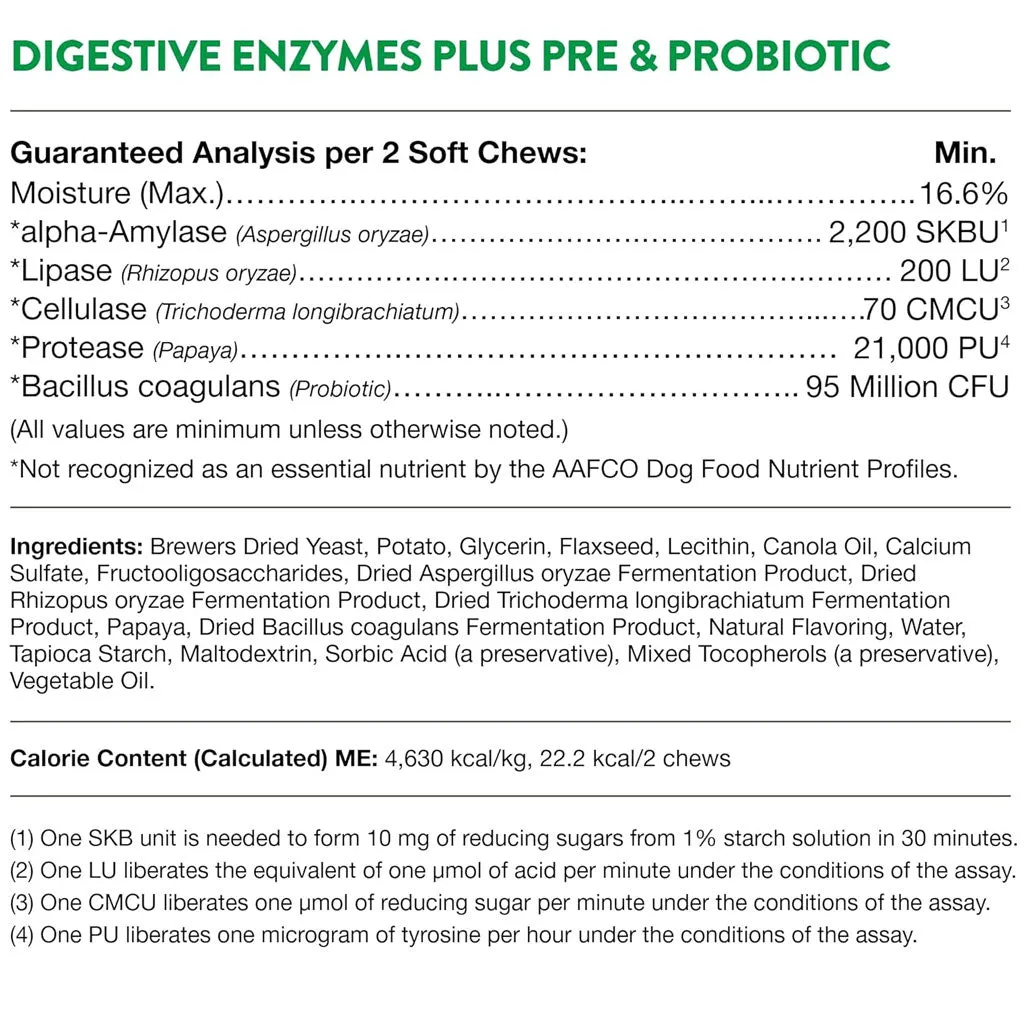 NaturVet Digestive Enzymes Soft Chews Daily Digestive Support Plus Pre & Probiotic for Dogs, 120 count