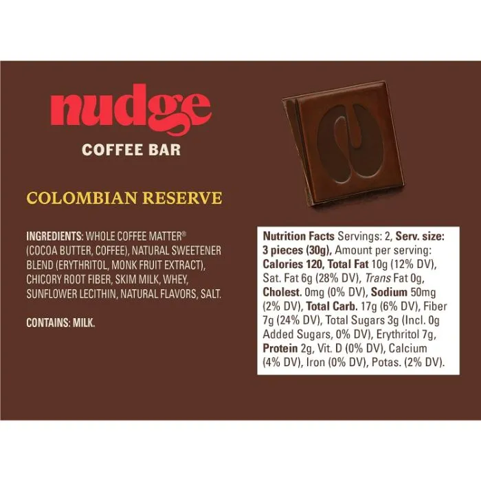 Nudge Bar Colombian Coffee 2.01 Oz - Pack Of 12