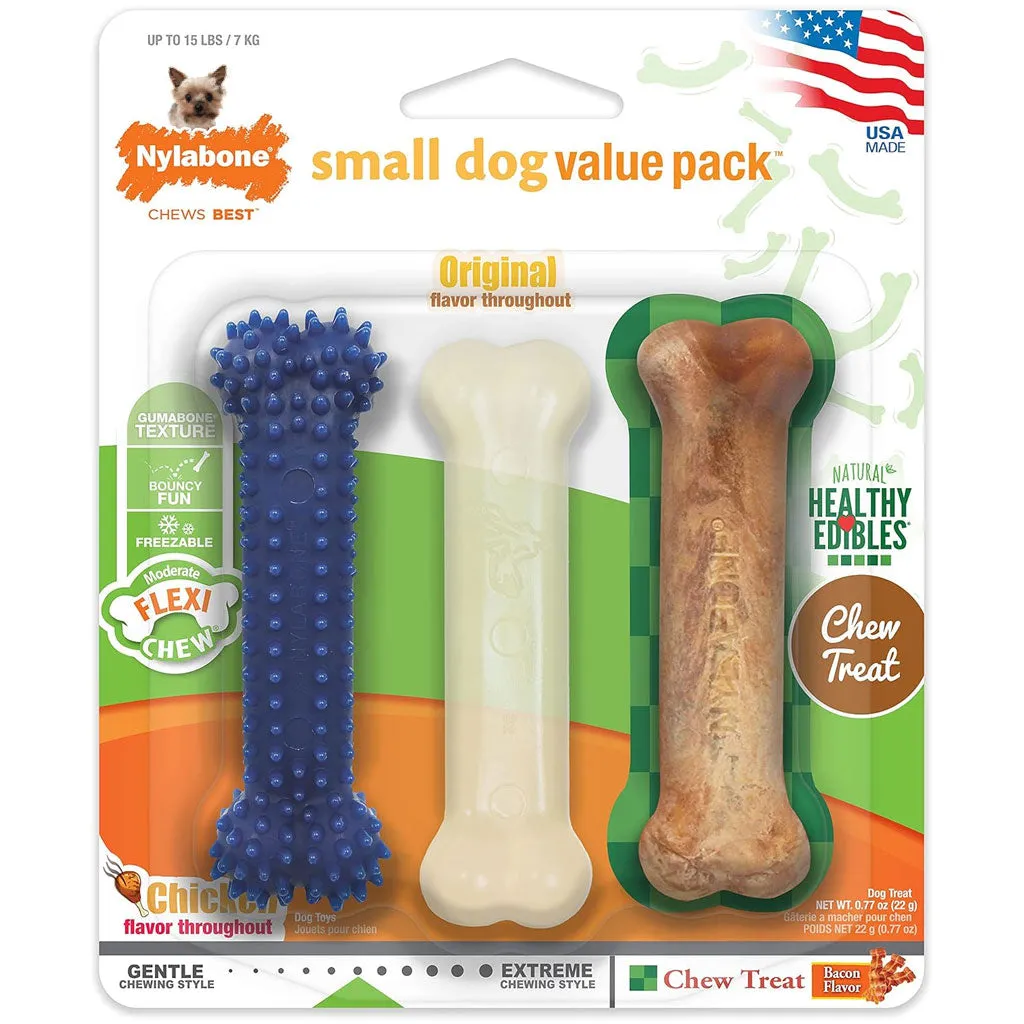 Nylabone Healthy Edibles and Flexi Chew Value Pack, Chicken & Bacon Flavor, X-Small