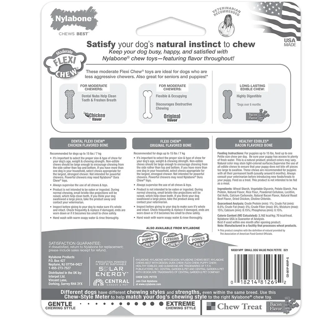Nylabone Healthy Edibles and Flexi Chew Value Pack, Chicken & Bacon Flavor, X-Small
