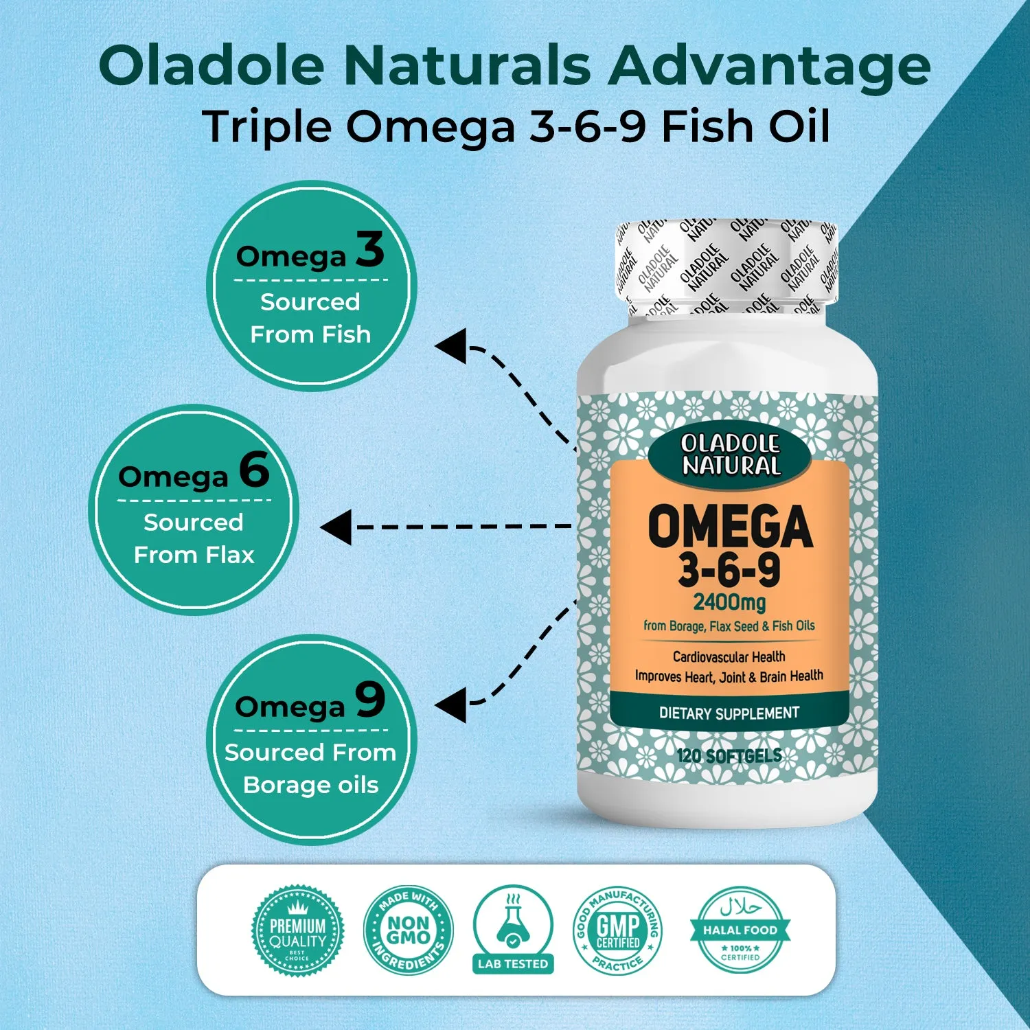 Omega 3-6-9 from Borage, Flaxseed and Fish Oils, 2400mg 120 softgels