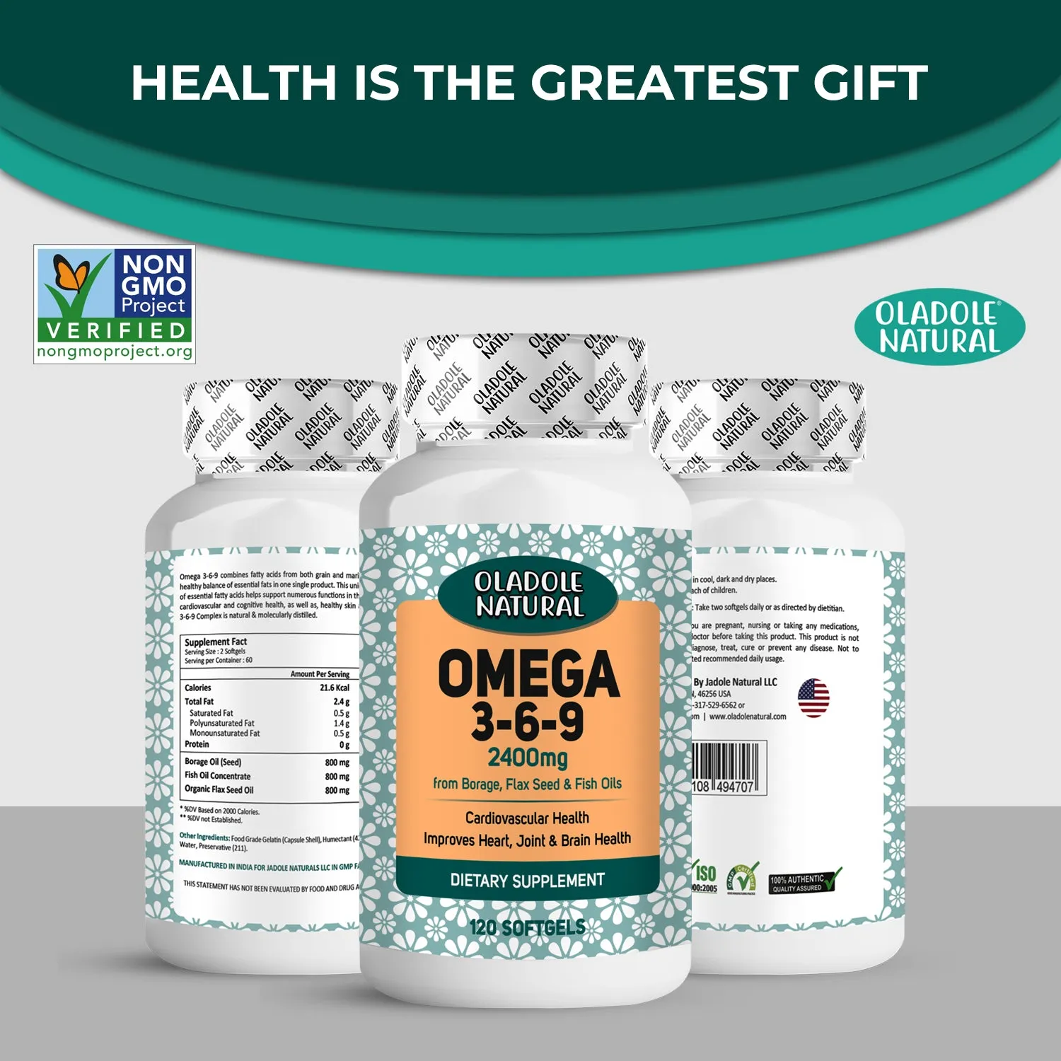Omega 3-6-9 from Borage, Flaxseed and Fish Oils, 2400mg 120 softgels
