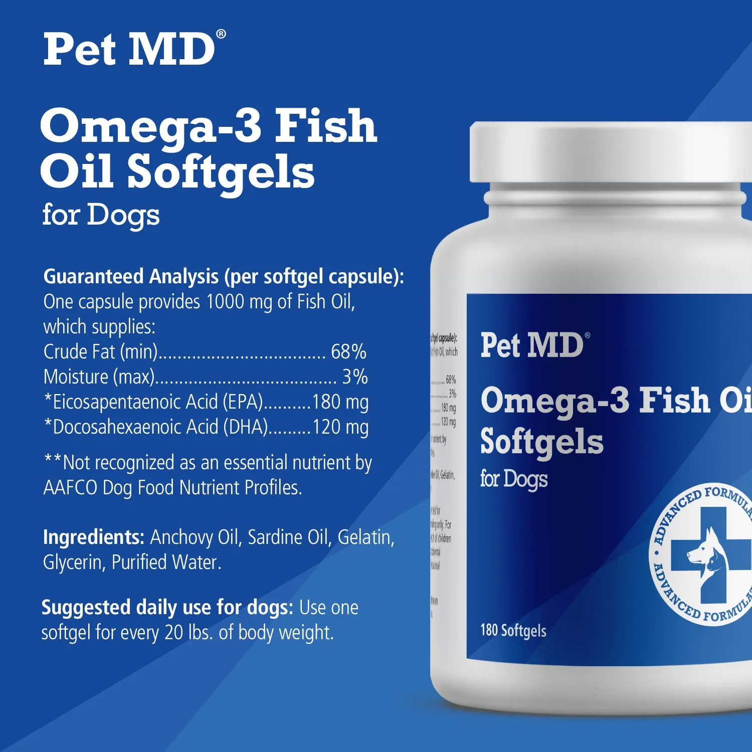 Omega-3 Fish Oil Softgels for Dogs – 180 Count