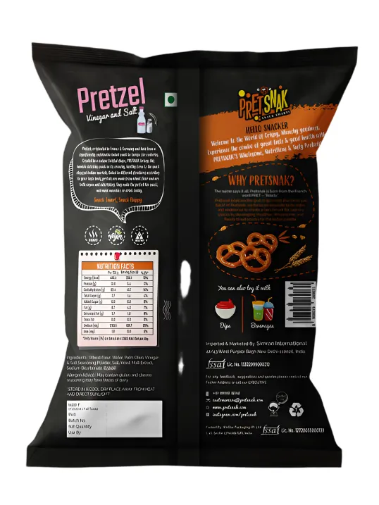 Pretsnak Pretzel Crisps Salt and Vinegar – Flavorful Crunchy Snack 65g