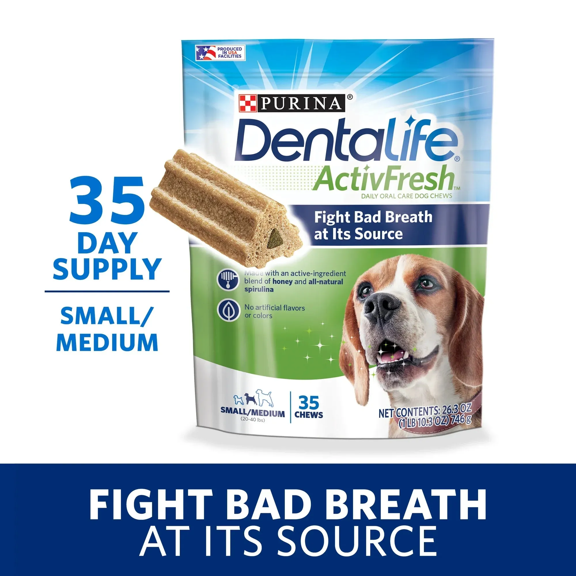 Purina Dentalife Daily Oral Care Chicken Flavor Small/Medium Breed Dog Dental Chews – 2 x 35.7 oz Packs - (94 chews)
