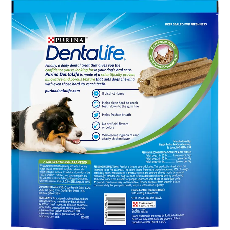 Purina Dentalife Daily Oral Care Chicken Flavor Small/Medium Breed Dog Dental Chews – 2 x 35.7 oz Packs - (94 chews)