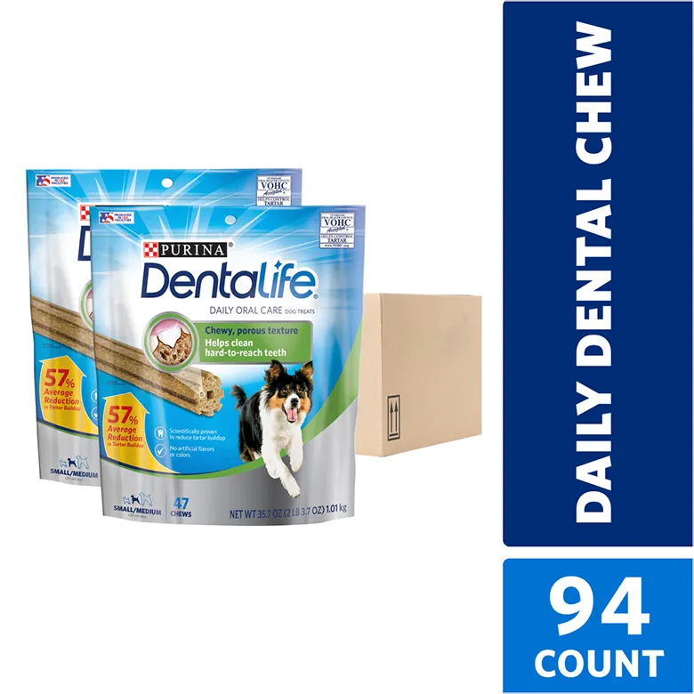 Purina Dentalife Daily Oral Care Chicken Flavor Small/Medium Breed Dog Dental Chews – 2 x 35.7 oz Packs - (94 chews)