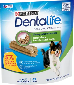 Purina Dentalife Daily Oral Care Chicken Flavor Small/Medium Breed Dog Dental Chews – 2 x 35.7 oz Packs - (94 chews)