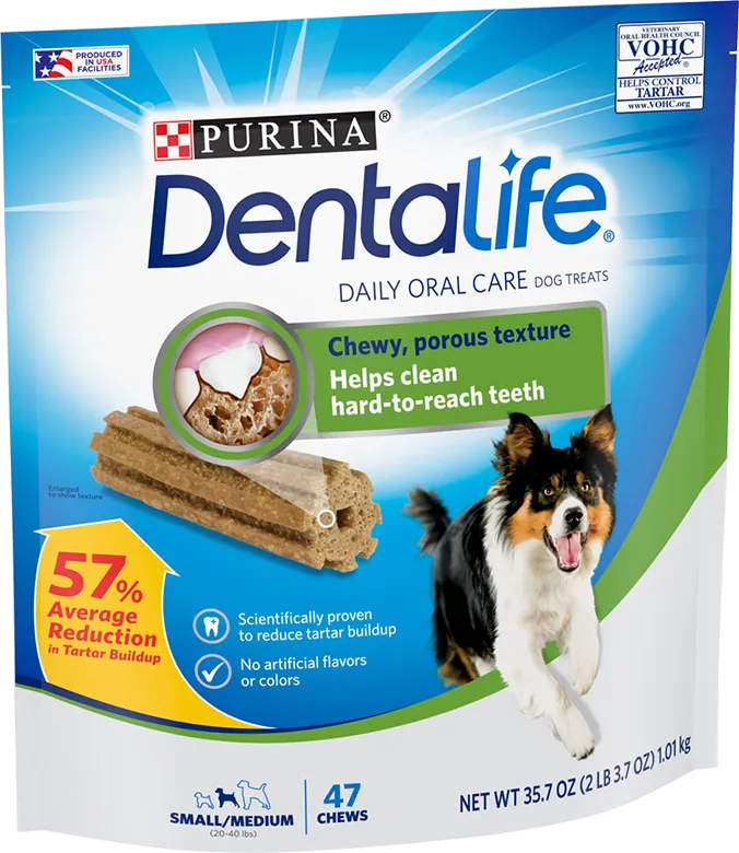 Purina Dentalife Daily Oral Care Chicken Flavor Small/Medium Breed Dog Dental Chews – 2 x 35.7 oz Packs - (94 chews)