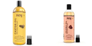 Rey Naturals Castor Oil (Arandi Oil) - Premium Cold Pressed for Hair & Skin Care - 200ml (Castor & Jojoba oil (200 ml   200 ml))