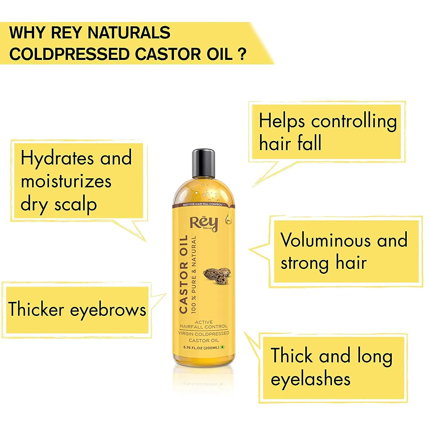 Rey Naturals Castor Oil (Arandi Oil) - Premium Cold Pressed for Hair & Skin Care - 200ml (Castor & Jojoba oil (200 ml   200 ml))