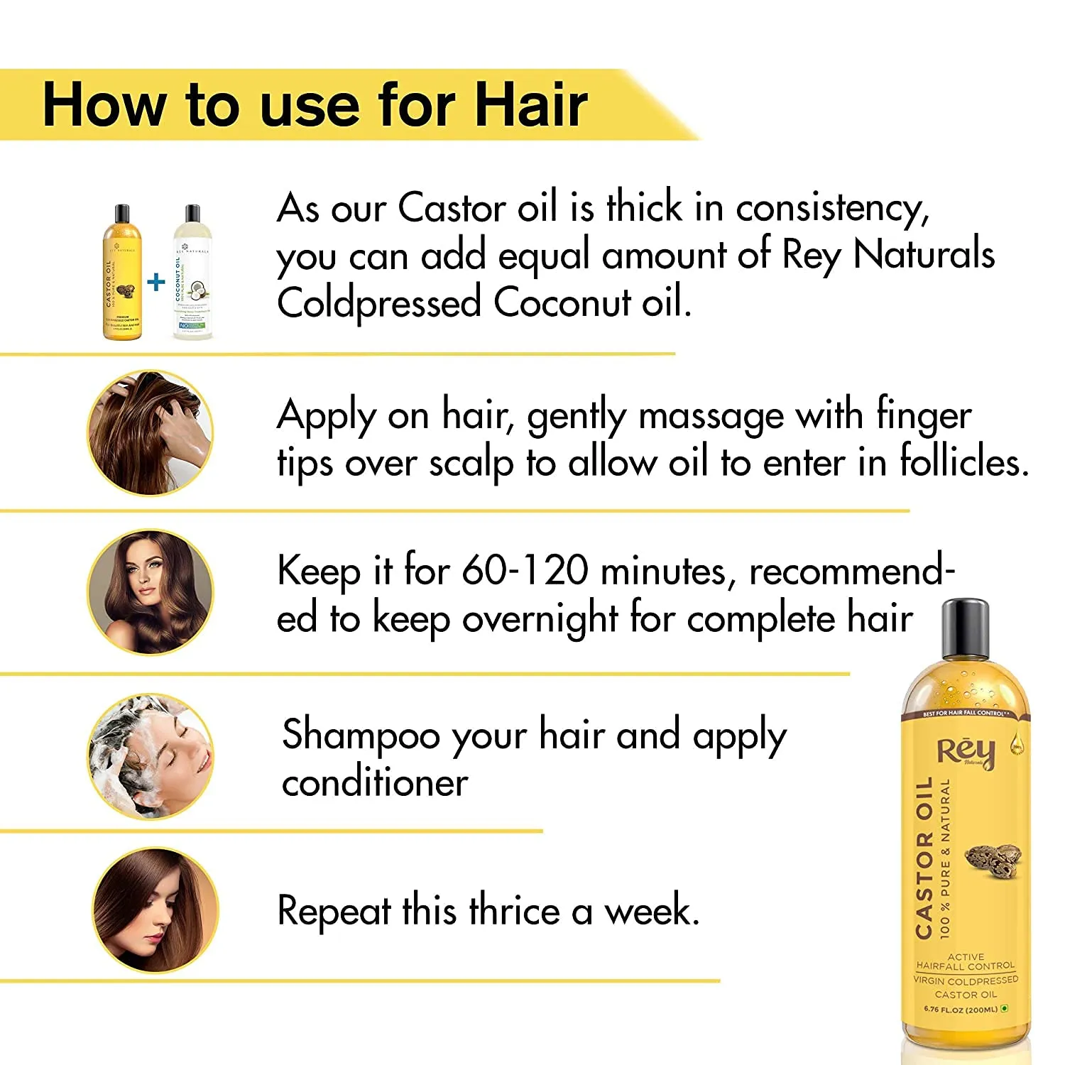 Rey Naturals Castor Oil (Arandi Oil) - Premium Cold Pressed for Hair & Skin Care - 200ml (Castor & Jojoba oil (200 ml   200 ml))