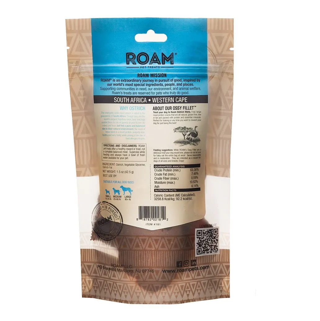 Roam Dog Treats Ostrich Fillet, 1.5 oz