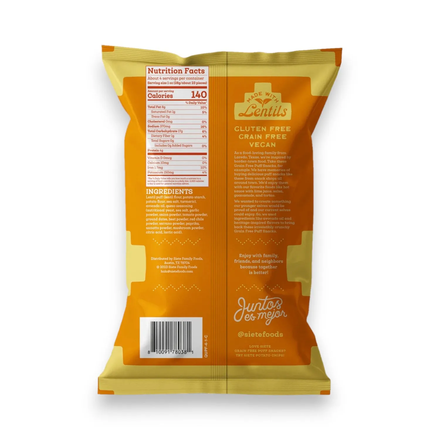 SIETE - QUESO GRAIN FREE PUFF SNACK
