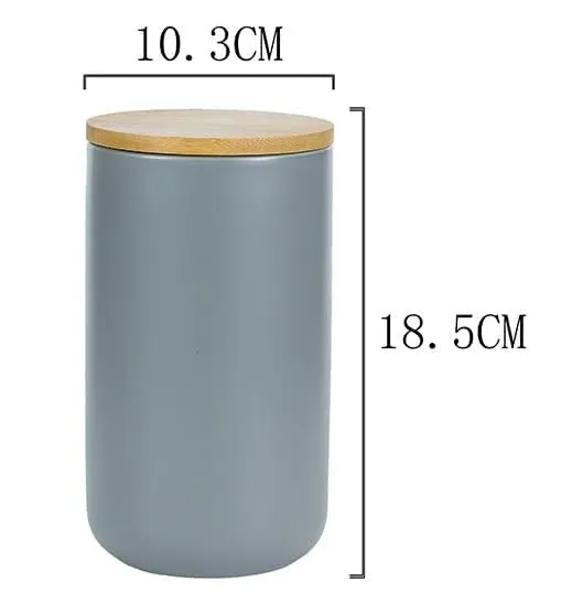 Urbane Home Ceramic Jar | Food Storage Jar | Kitchen Storage Jar | Round Jar for Home | Sugar Storage Jar | Airtight Bamboo Lid | YX07-L-GY | 1000 ML | Gray