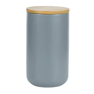 Urbane Home Ceramic Jar | Food Storage Jar | Kitchen Storage Jar | Round Jar for Home | Sugar Storage Jar | Airtight Bamboo Lid | YX07-L-GY | 1000 ML | Gray