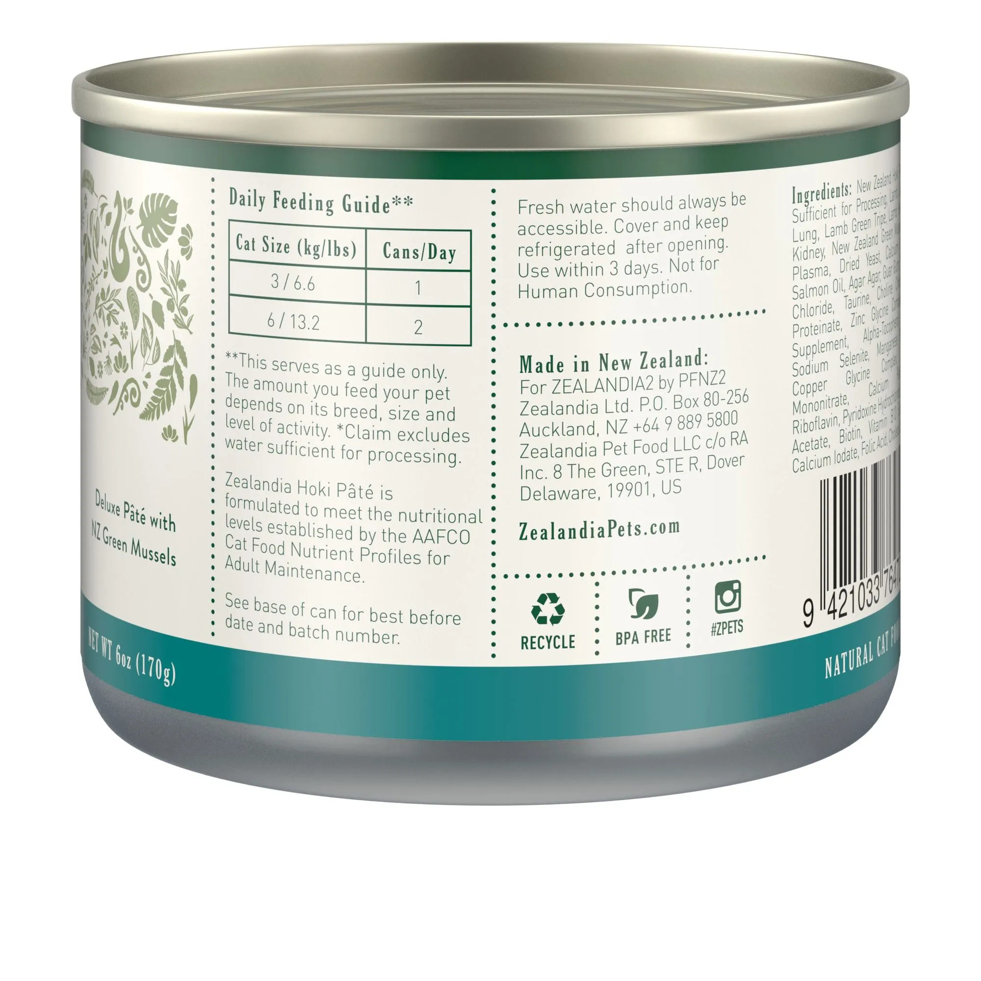 Zealandia Hoki Fish Pate Adult Cat Wet Food 170g x24