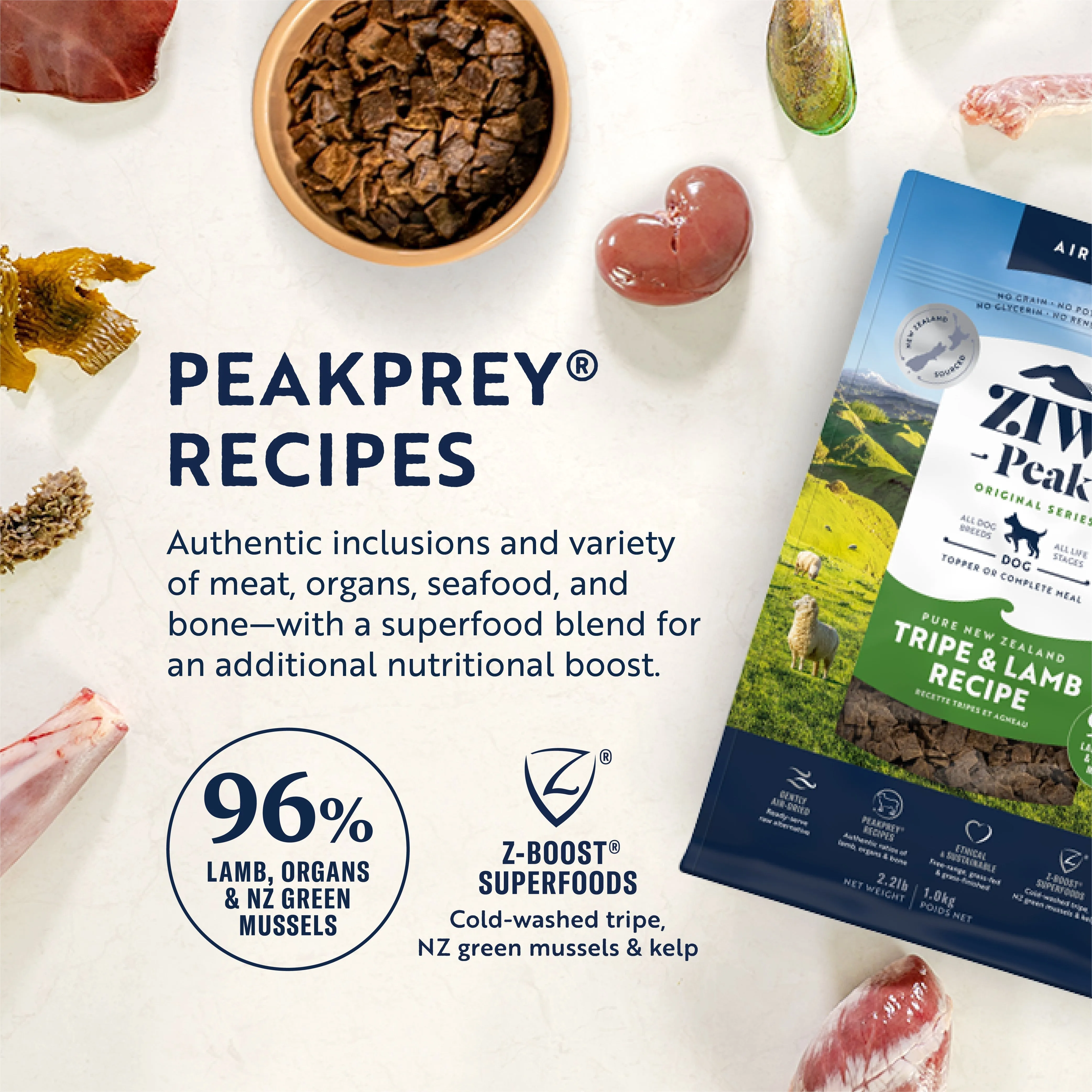ZIWI Peak Air Dried Tripe and Lamb Recipe Dog Food 454g